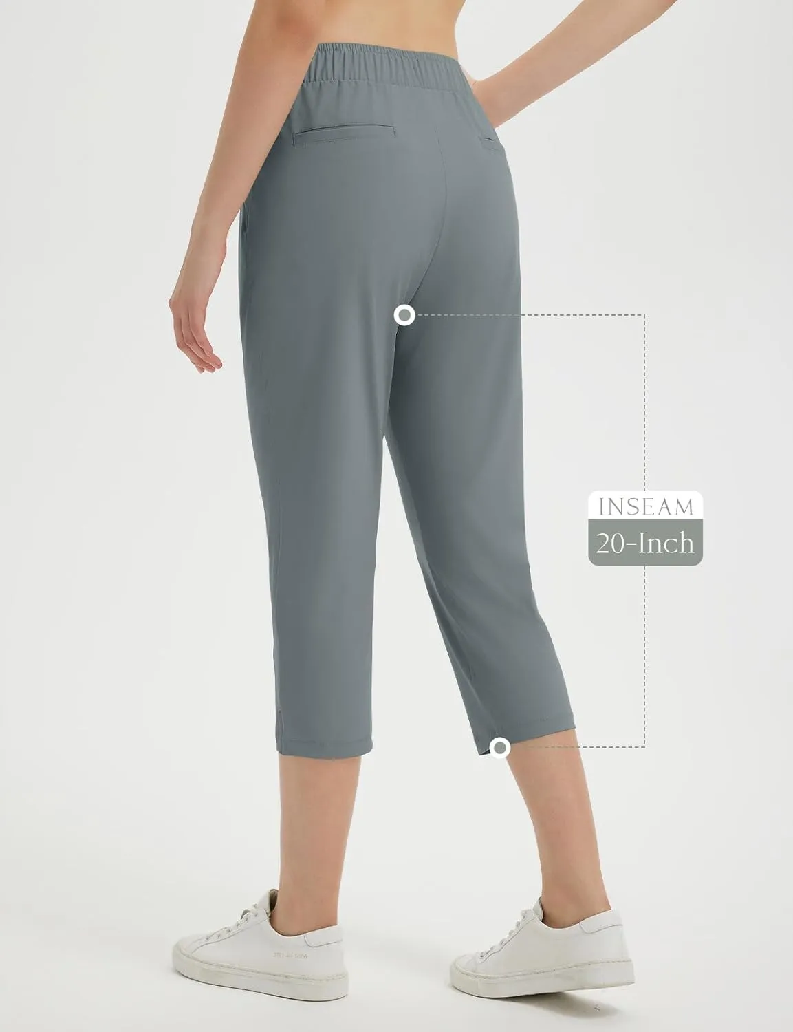baleaf 20'' Women Capris with Pockets Stretch Golf Work Dress Cropped Pants Straight Leg High Waisted Pull On Summer