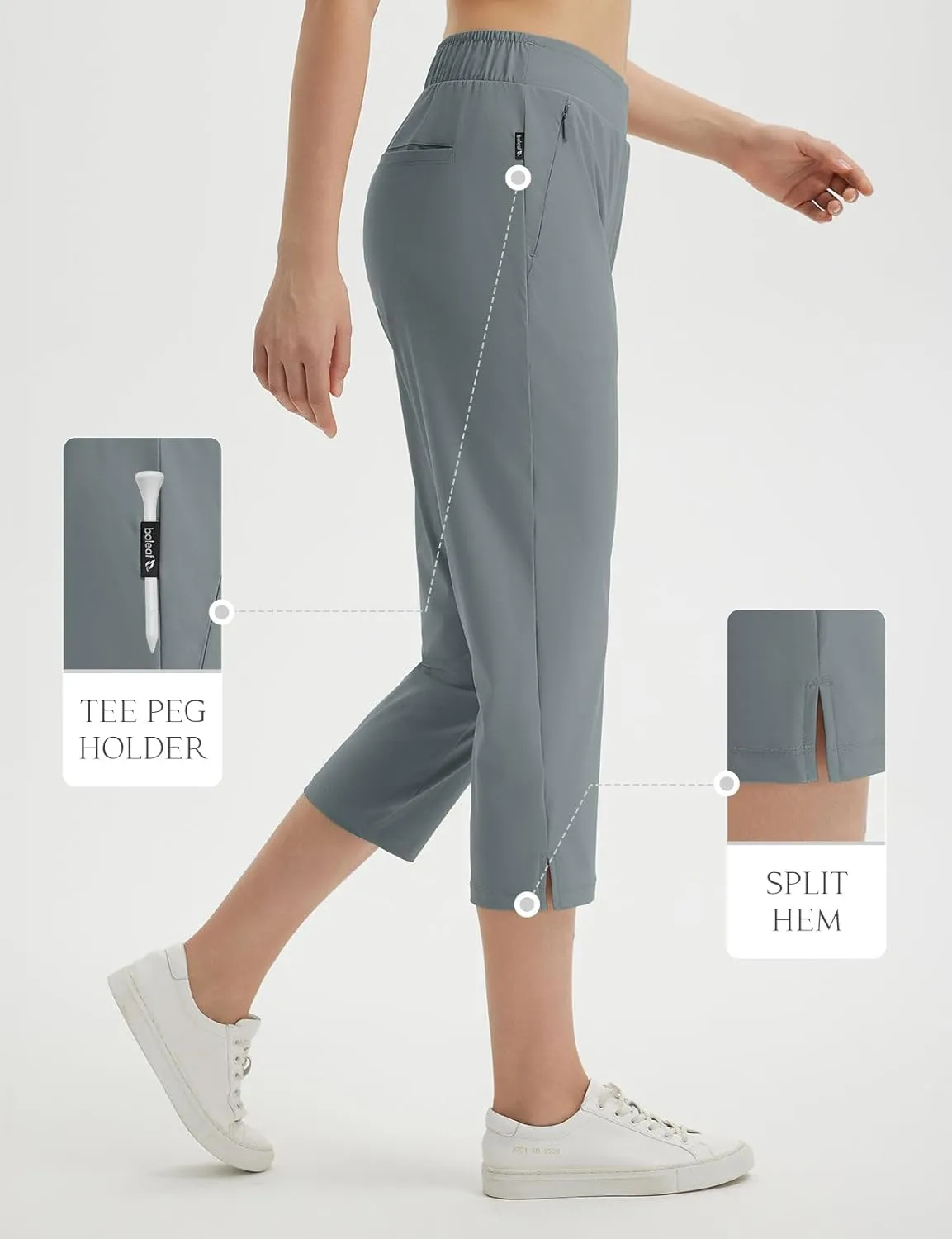 baleaf 20'' Women Capris with Pockets Stretch Golf Work Dress Cropped Pants Straight Leg High Waisted Pull On Summer