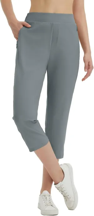 baleaf 20'' Women Capris with Pockets Stretch Golf Work Dress Cropped Pants Straight Leg High Waisted Pull On Summer