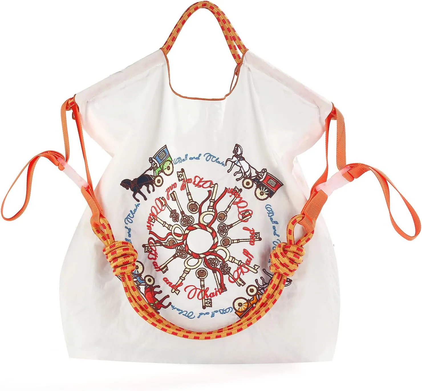 Ball&Chain Carriage Pattern Embroidery Nylon Tote Bag for Women, Travel Shoulder Bag Top Handle HandBags for Work, Travel