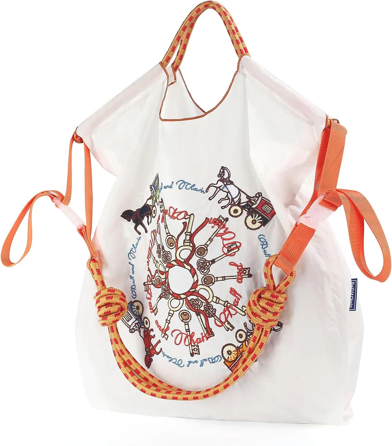 Ball&Chain Carriage Pattern Embroidery Nylon Tote Bag for Women, Travel Shoulder Bag Top Handle HandBags for Work, Travel