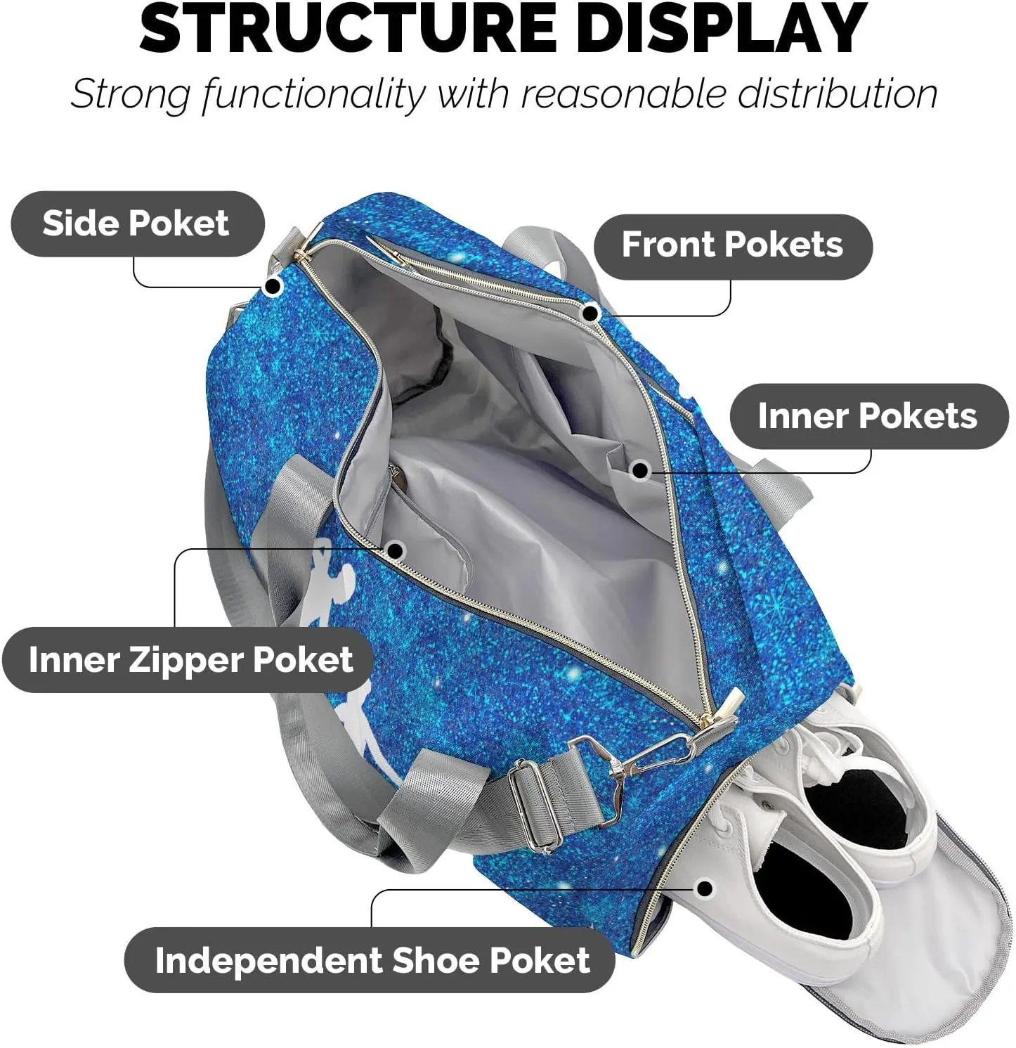 Ballet Dancer Bling Bling Print Waterproof Duffel Bag Gym Dance Sport Perform Training Travel Bag for Boys Girls Teens Women Men