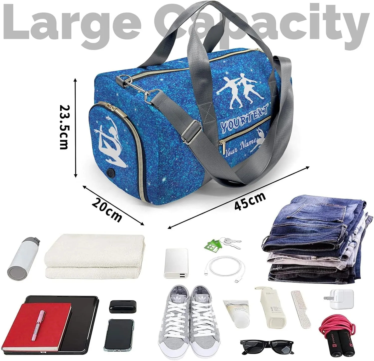 Ballet Dancer Bling Bling Print Waterproof Duffel Bag Gym Dance Sport Perform Training Travel Bag for Boys Girls Teens Women Men