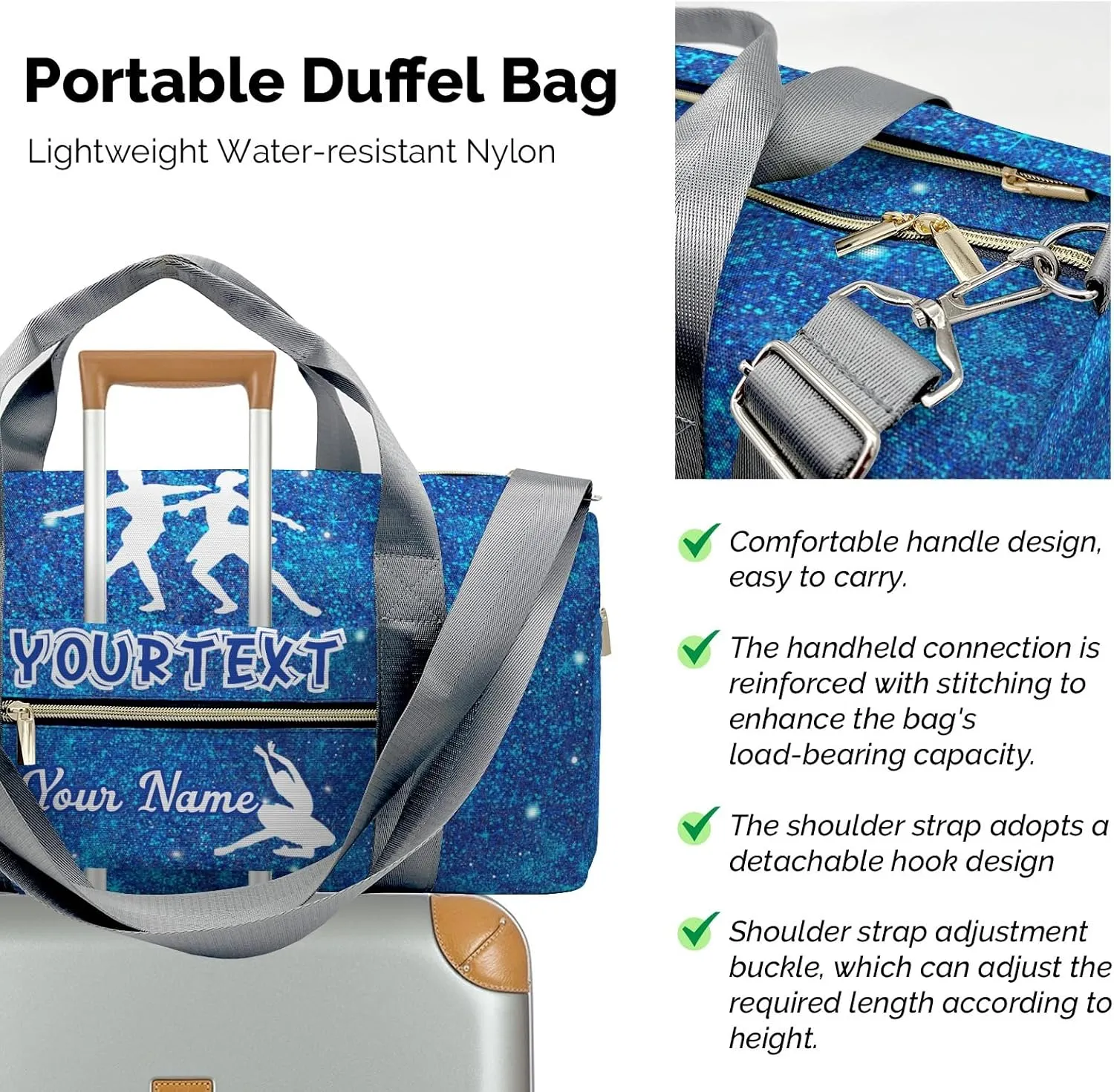 Ballet Dancer Bling Bling Print Waterproof Duffel Bag Gym Dance Sport Perform Training Travel Bag for Boys Girls Teens Women Men