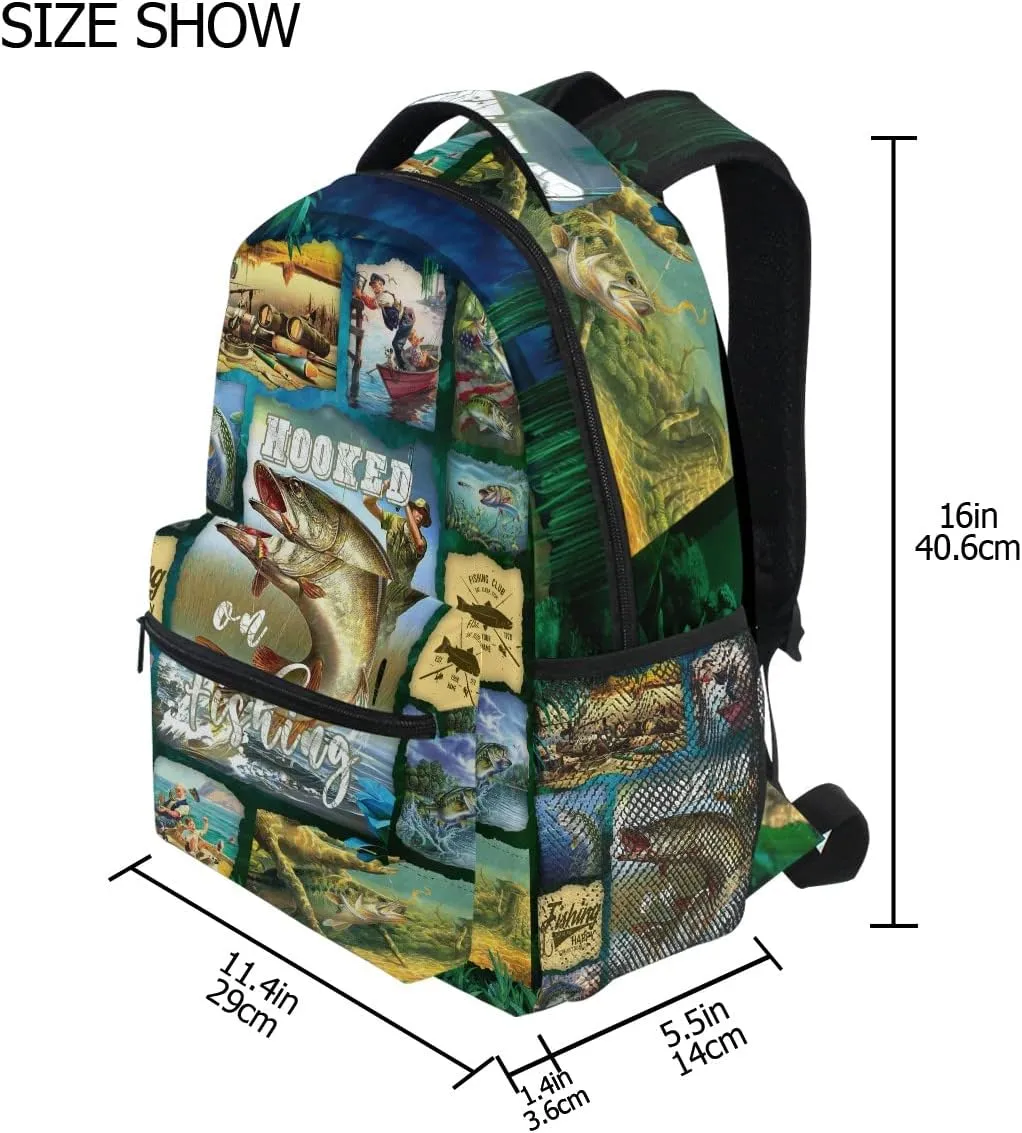 Bass Fishing Backpack School Bag Travel Daypack Rucksack for Students Gifts 16x11.4x6.9 inch