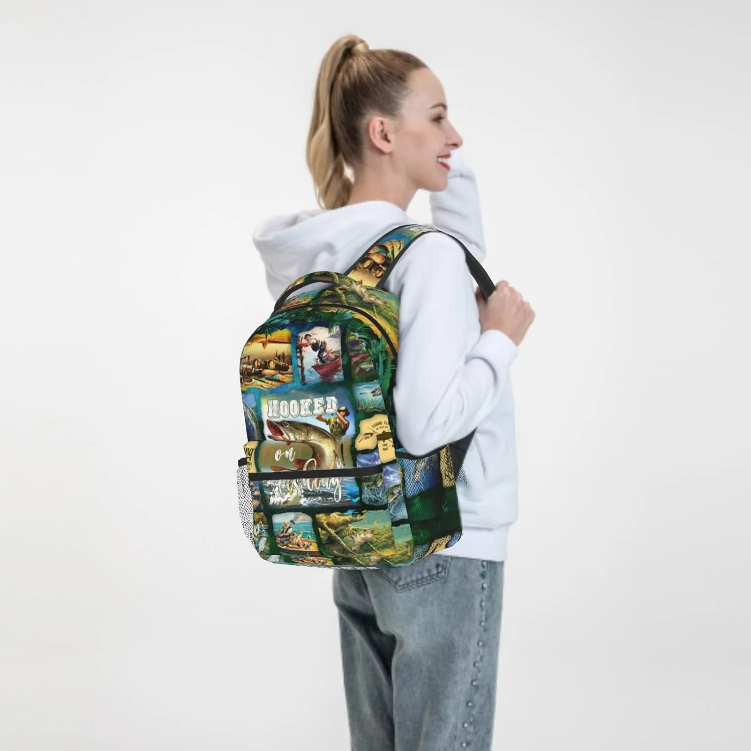 Bass Fishing Backpack School Bag Travel Daypack Rucksack for Students Gifts 16x11.4x6.9 inch
