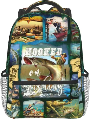 Bass Fishing Backpack School Bag Travel Daypack Rucksack for Students Gifts 16x11.4x6.9 inch
