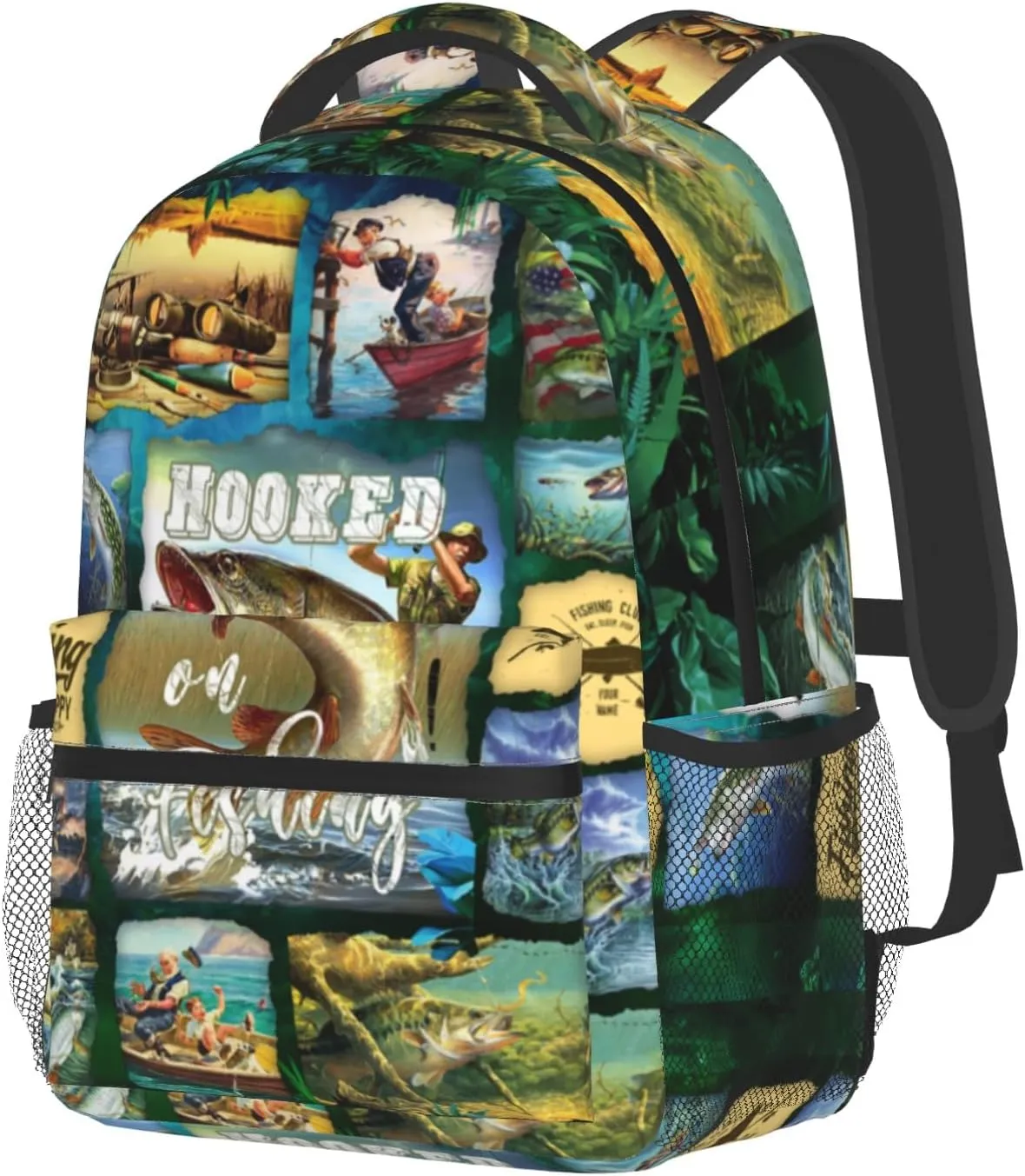 Bass Fishing Backpack School Bag Travel Daypack Rucksack for Students Gifts 16x11.4x6.9 inch