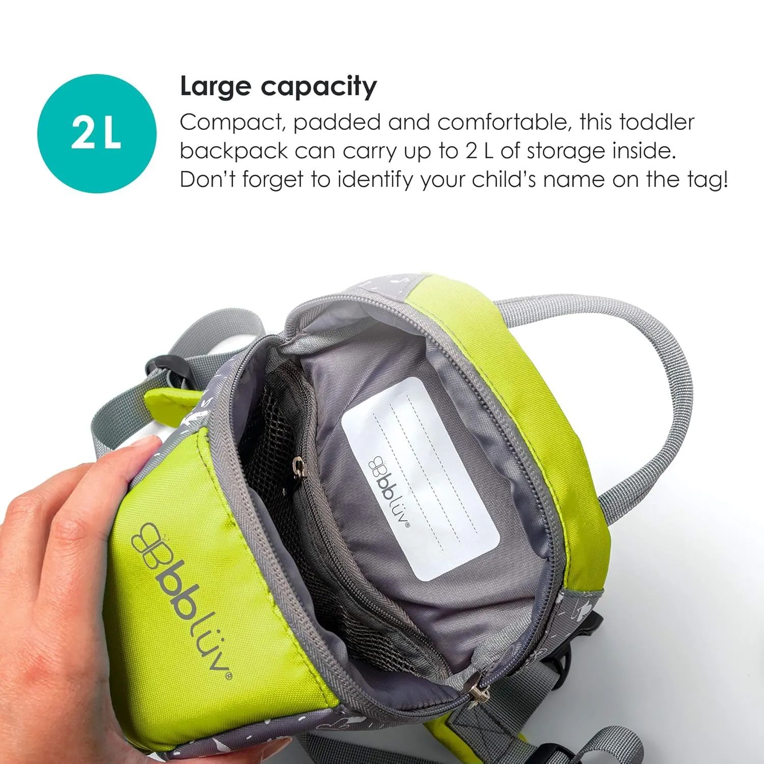 bblüv - Päk - Toddler Backpack with Adjustable Reins, Little Kids Anti-Lost Travel Bag Harness Reins, Lightweight Fits Snacks and Toys, Cute Backpacks with Safety Leash for Baby (Lime)