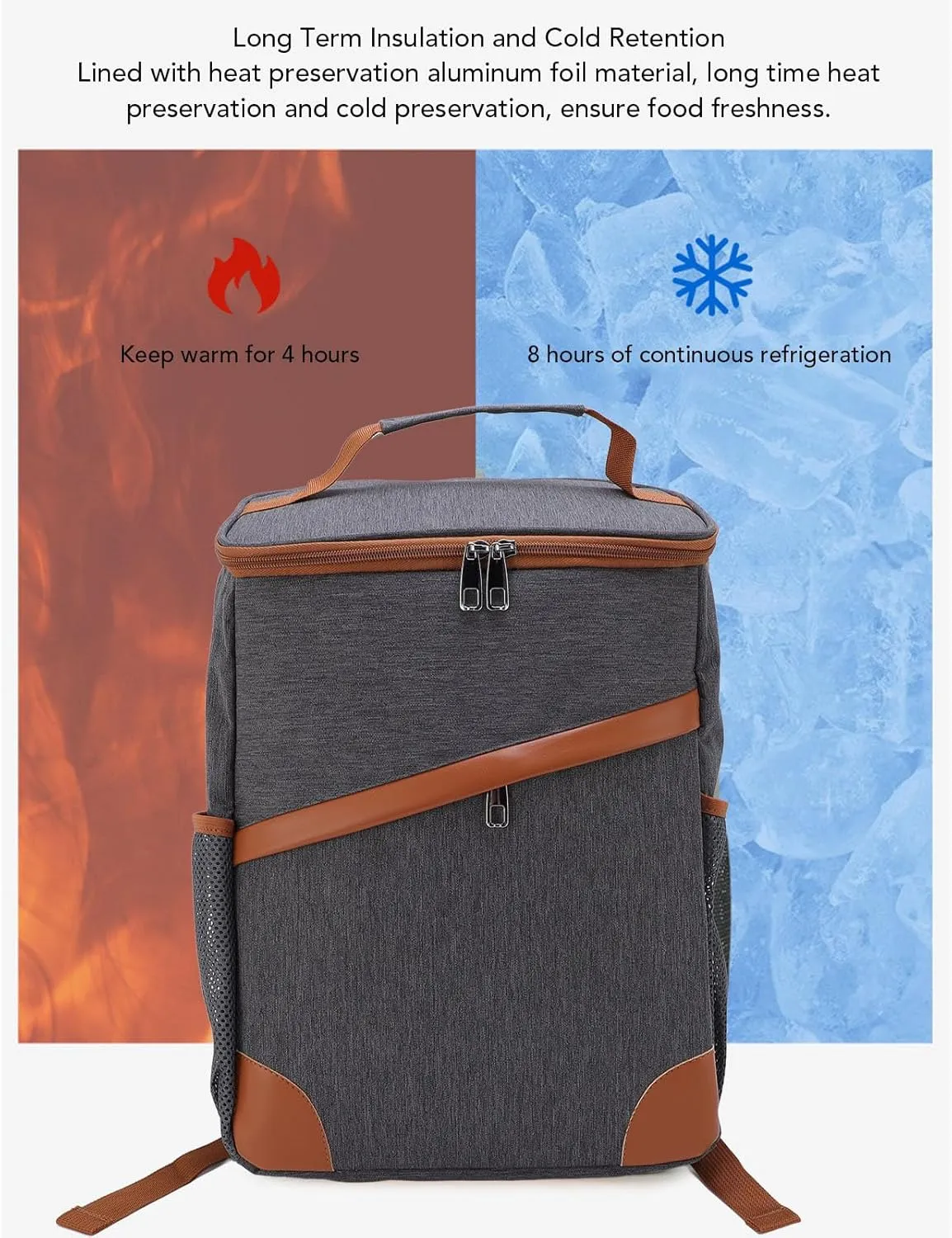 Beach Camping Picnic Thermal Backpack Cooling Bag,Aluminum Foil Insulated Backpack Cooler for Men Women Work, Picnics, Hiking, Camping (44 X 30 X 15cm) (Dark Gray)