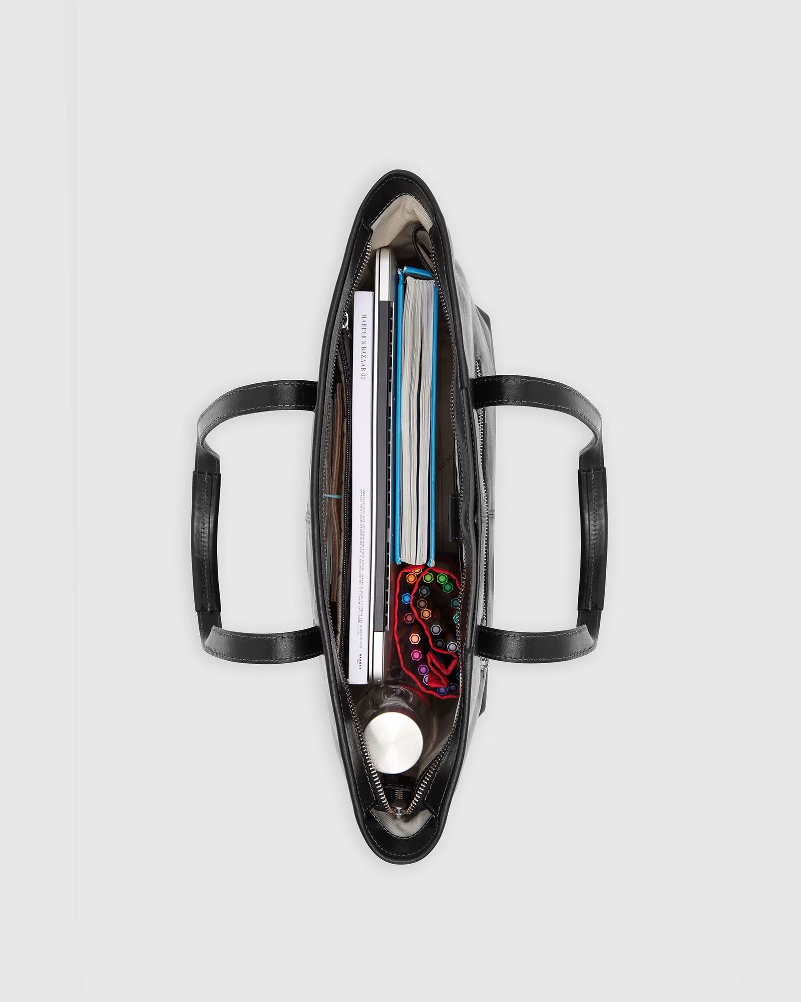 Beatrice Black - Leather Tote with laptop sleeve