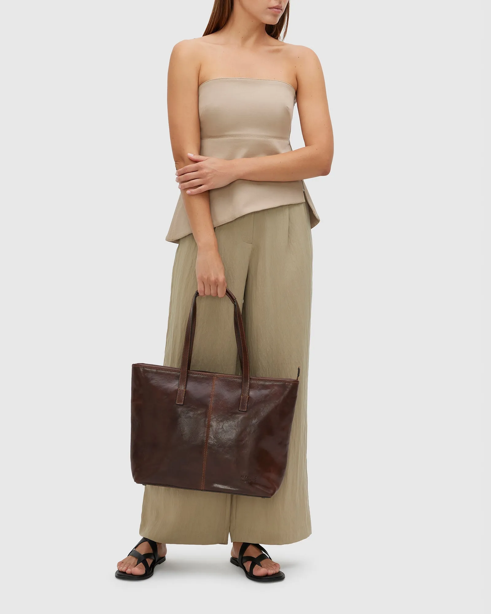 Beatrice Brown - Leather Tote with laptop sleeve
