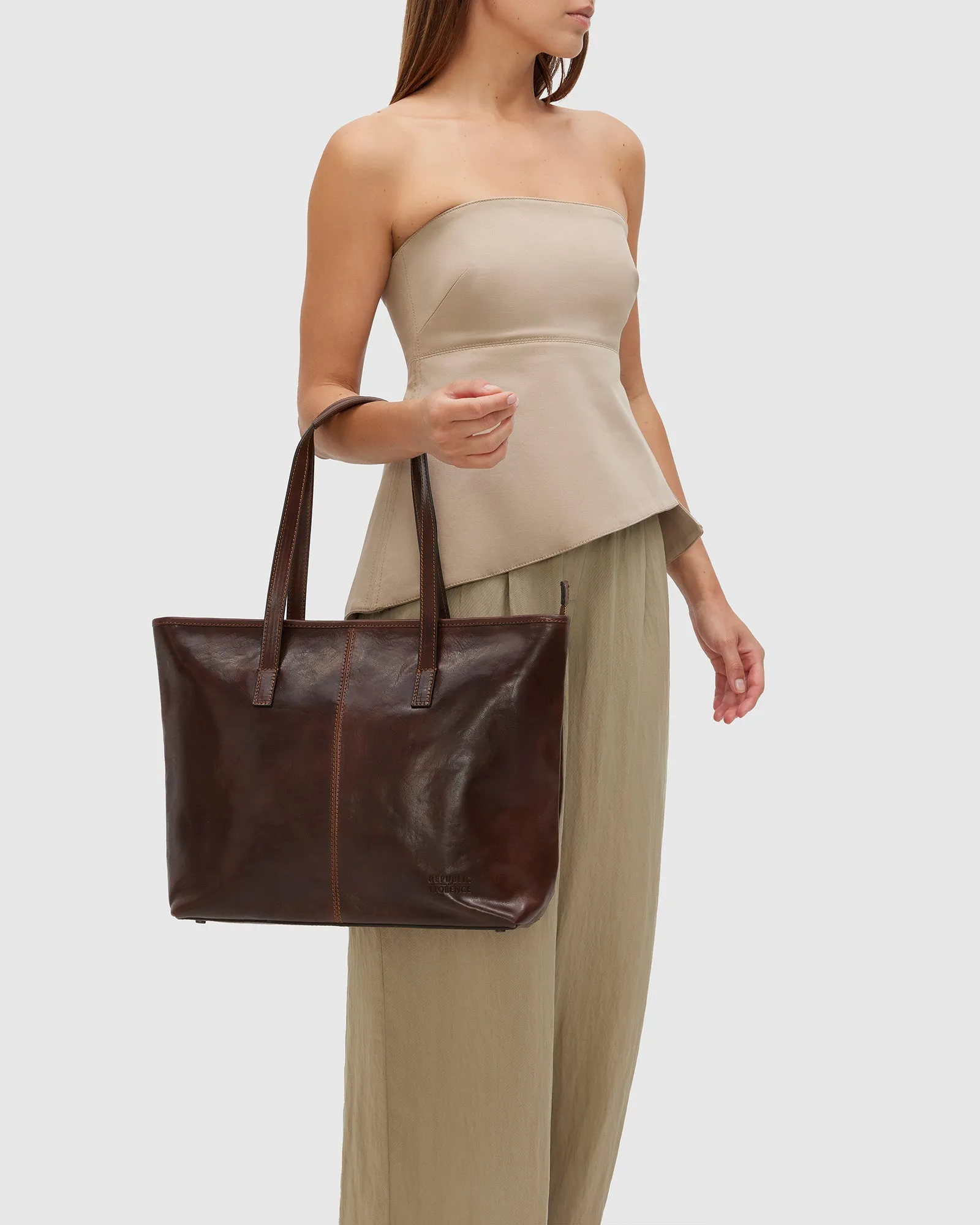 Beatrice Brown - Leather Tote with laptop sleeve