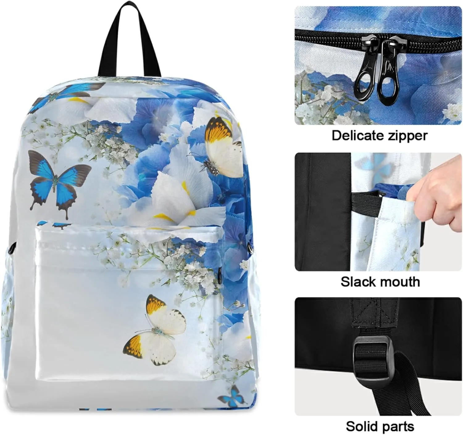 Beautiful Blue Butterfly Flowers Polyester Computer Backpack Big Daypack for Business Sport Travel School Bookbags
