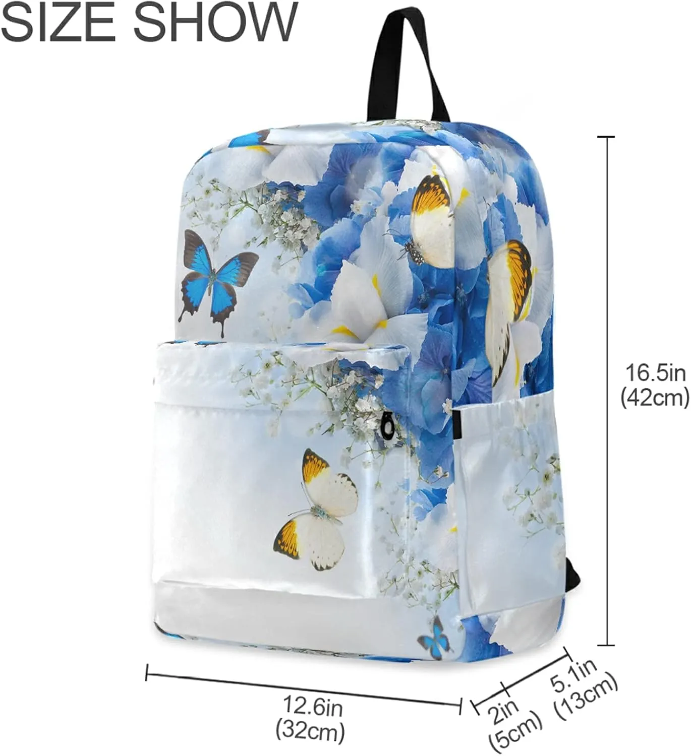 Beautiful Blue Butterfly Flowers Polyester Computer Backpack Big Daypack for Business Sport Travel School Bookbags