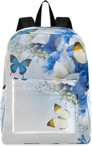 Beautiful Blue Butterfly Flowers Polyester Computer Backpack Big Daypack for Business Sport Travel School Bookbags