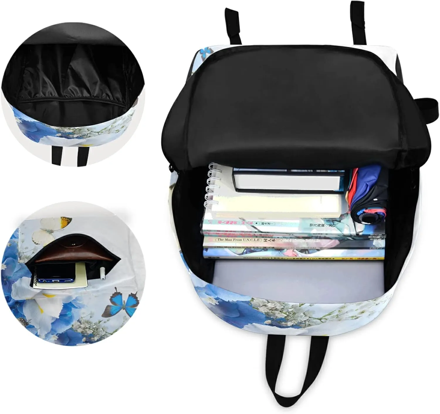 Beautiful Blue Butterfly Flowers Polyester Computer Backpack Big Daypack for Business Sport Travel School Bookbags