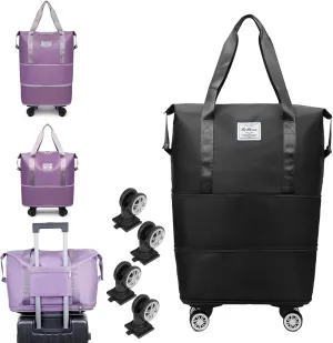 Beente Travel Bag With Wheels, 2025 New Large Capacity Travel Bag - Universal Wheel Removable, 27L - 50L Travel Bags (Black)