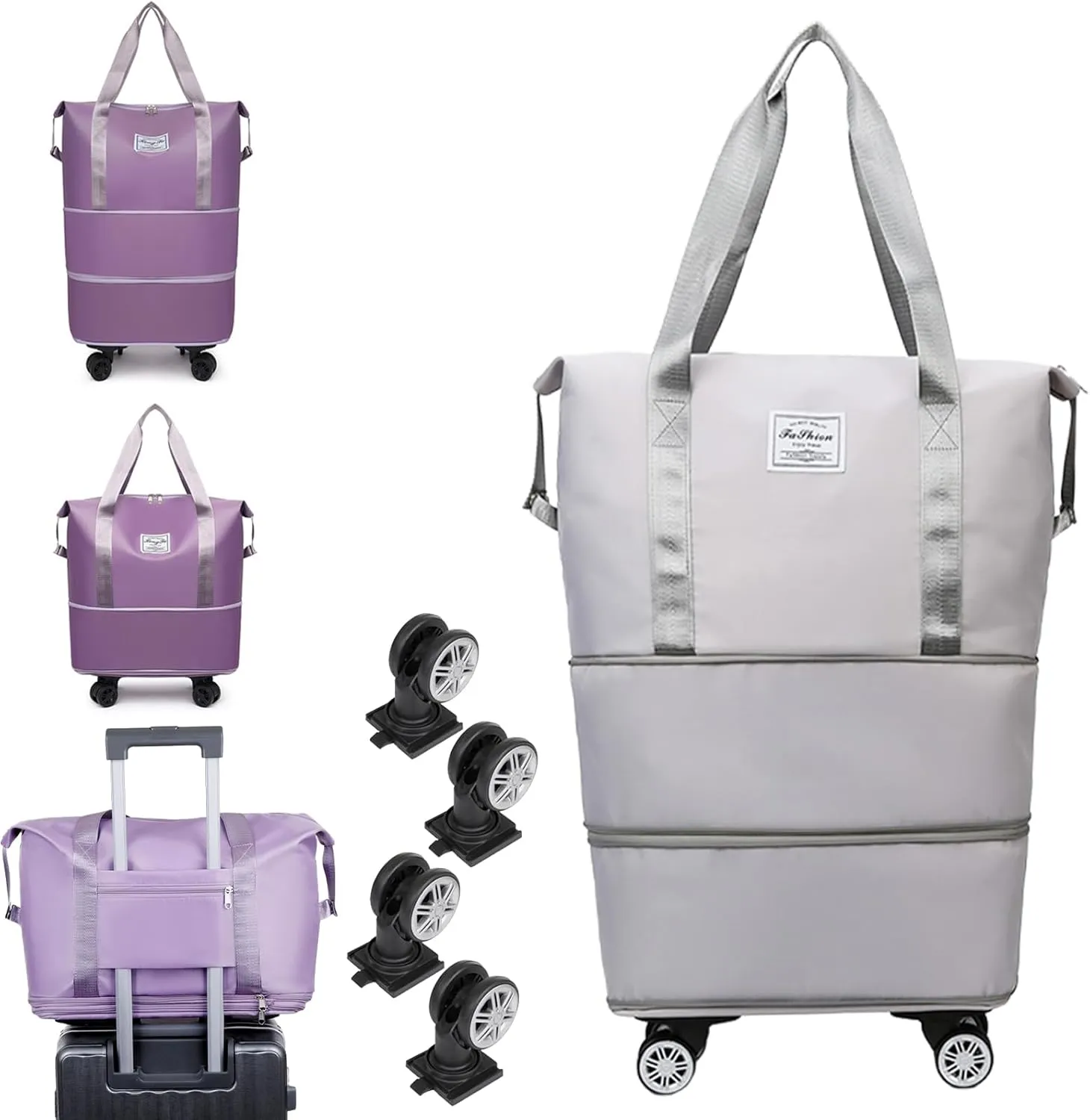 Beente Travel Bag With Wheels, 2025 New Large Capacity Travel Bag - Universal Wheel Removable, 27L - 50L Travel Bags (Gray)
