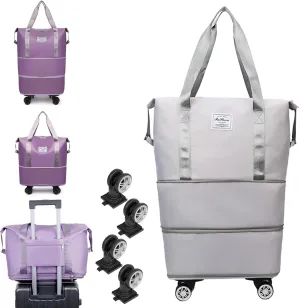 Beente Travel Bag With Wheels, 2025 New Large Capacity Travel Bag - Universal Wheel Removable, 27L - 50L Travel Bags (Gray)