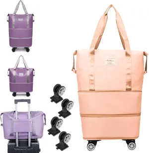 Beente Travel Bag With Wheels, 2025 New Large Capacity Travel Bag - Universal Wheel Removable, 27L - 50L Travel Bags (Pink)