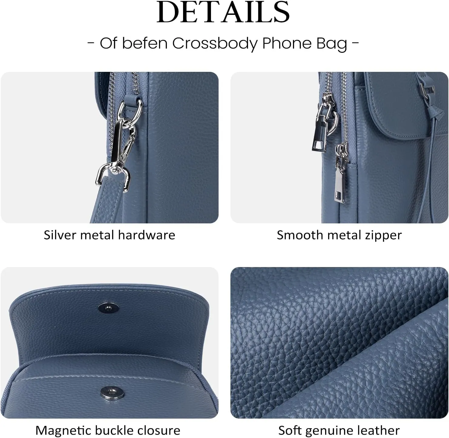 befen Genuine Leather Small Crossbody Bags for Women, Multi Pocket Cell Phone Crossbody Purse with RFID Blocking Card Slots