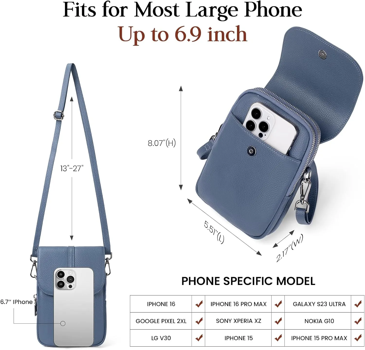 befen Genuine Leather Small Crossbody Bags for Women, Multi Pocket Cell Phone Crossbody Purse with RFID Blocking Card Slots