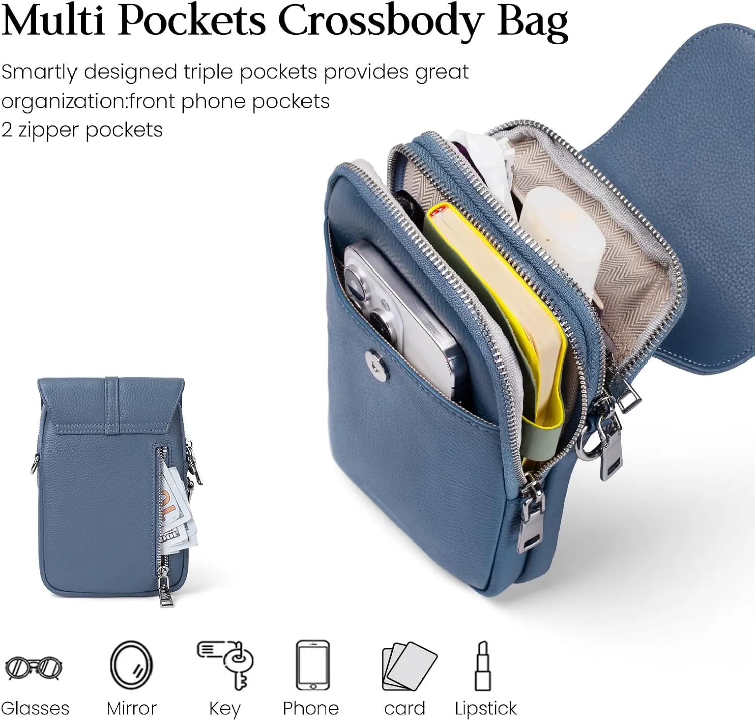 befen Genuine Leather Small Crossbody Bags for Women, Multi Pocket Cell Phone Crossbody Purse with RFID Blocking Card Slots