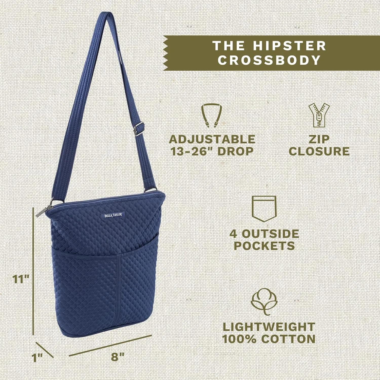 Bella Taylor Hipster Crossbody Purse for Women | Medium Size Shoulder Bag with Adjustable Strap