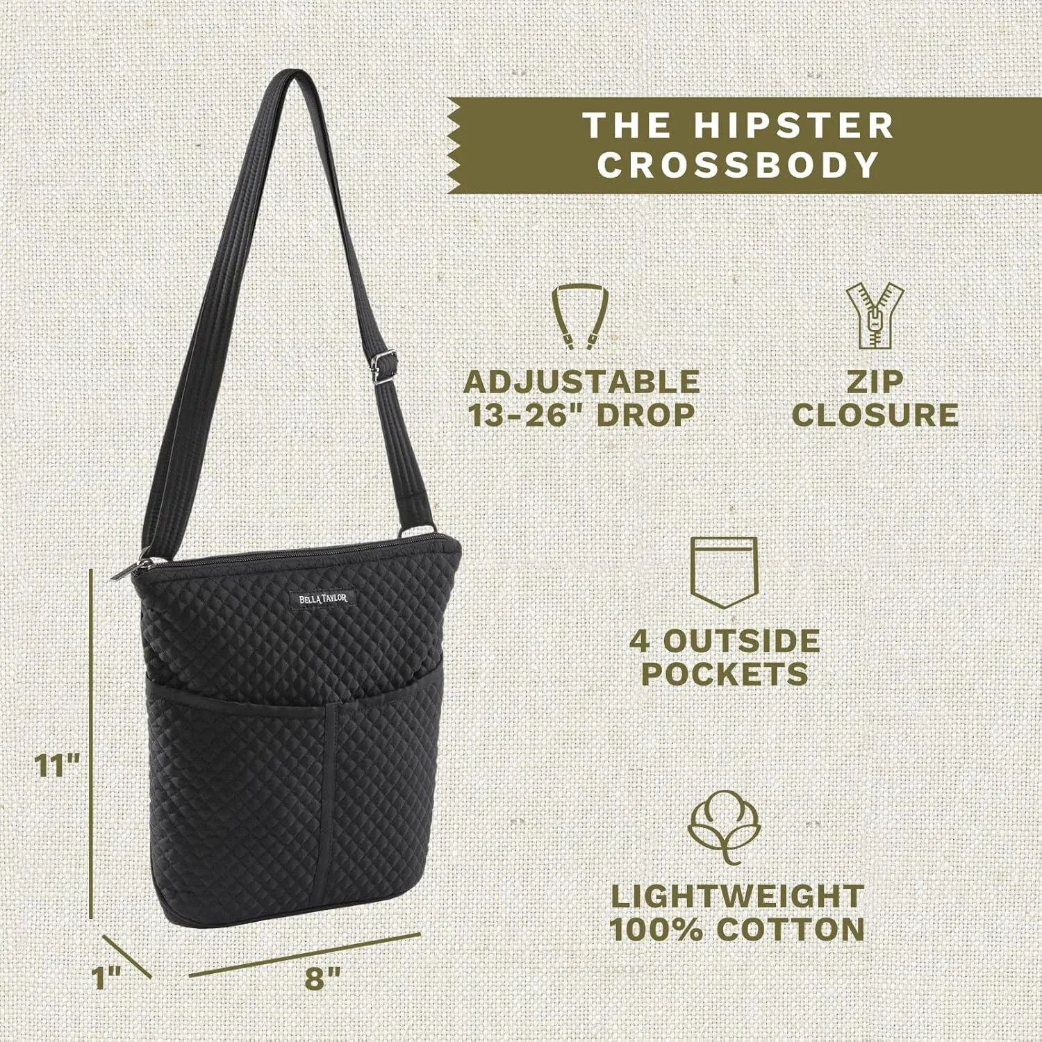Bella Taylor Hipster Crossbody Purse for Women | Medium Size Shoulder Bag with Adjustable Strap