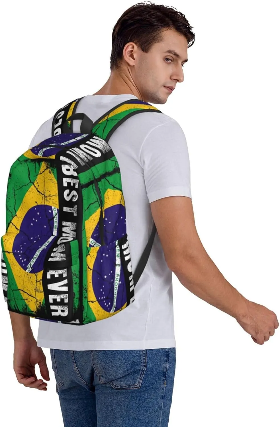 Best Brazilian Mom Ever Brazil Flag Backpack Large Capacity Backpack Lightweight Double Shoulder Bag For Women Men Travel
