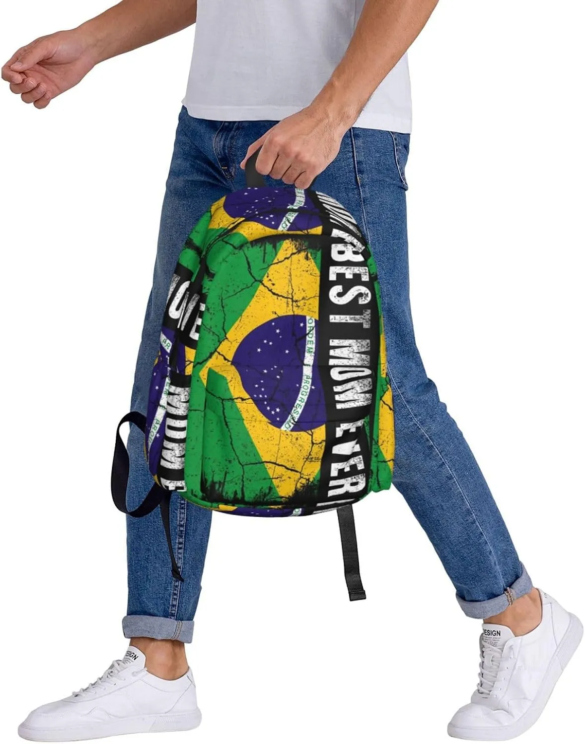 Best Brazilian Mom Ever Brazil Flag Backpack Large Capacity Backpack Lightweight Double Shoulder Bag For Women Men Travel