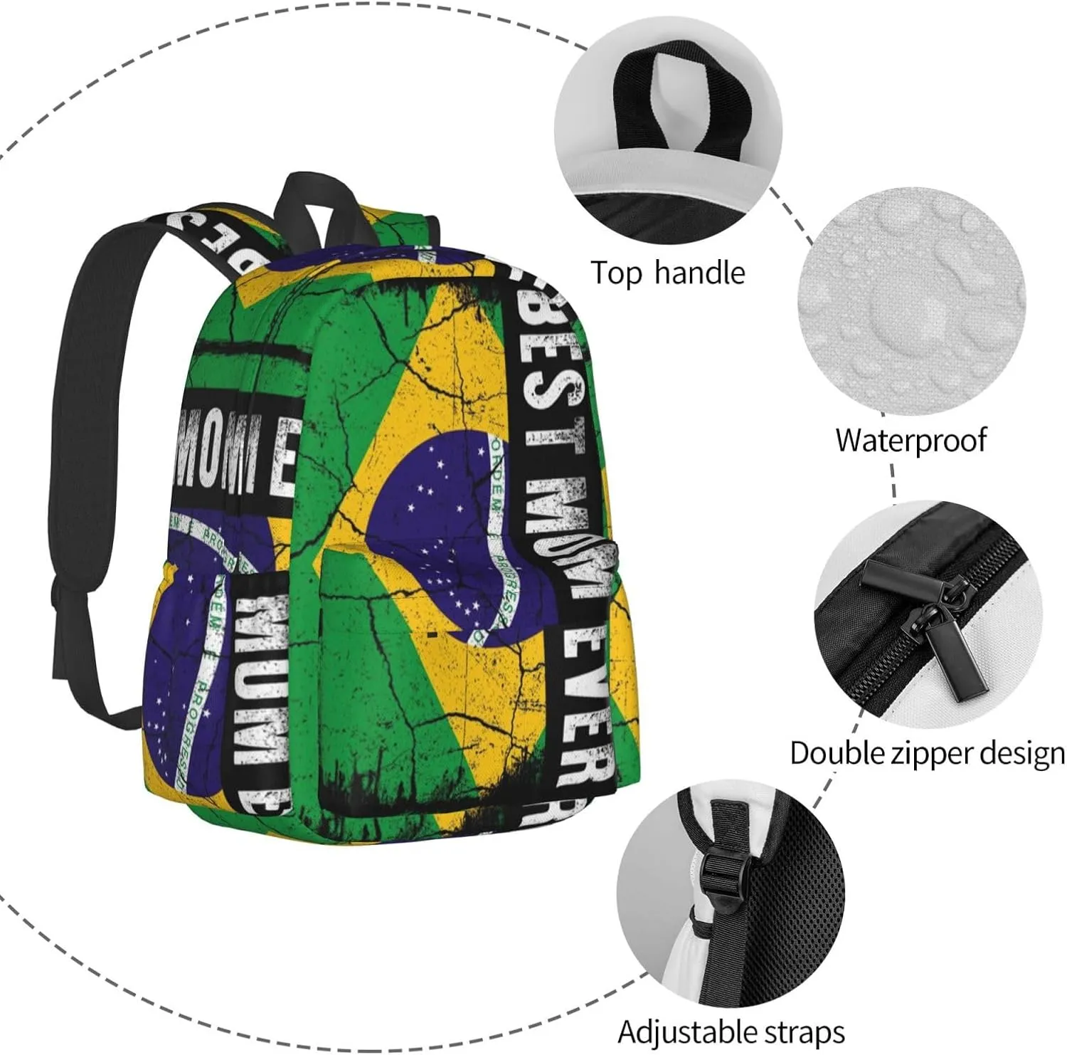 Best Brazilian Mom Ever Brazil Flag Backpack Large Capacity Backpack Lightweight Double Shoulder Bag For Women Men Travel