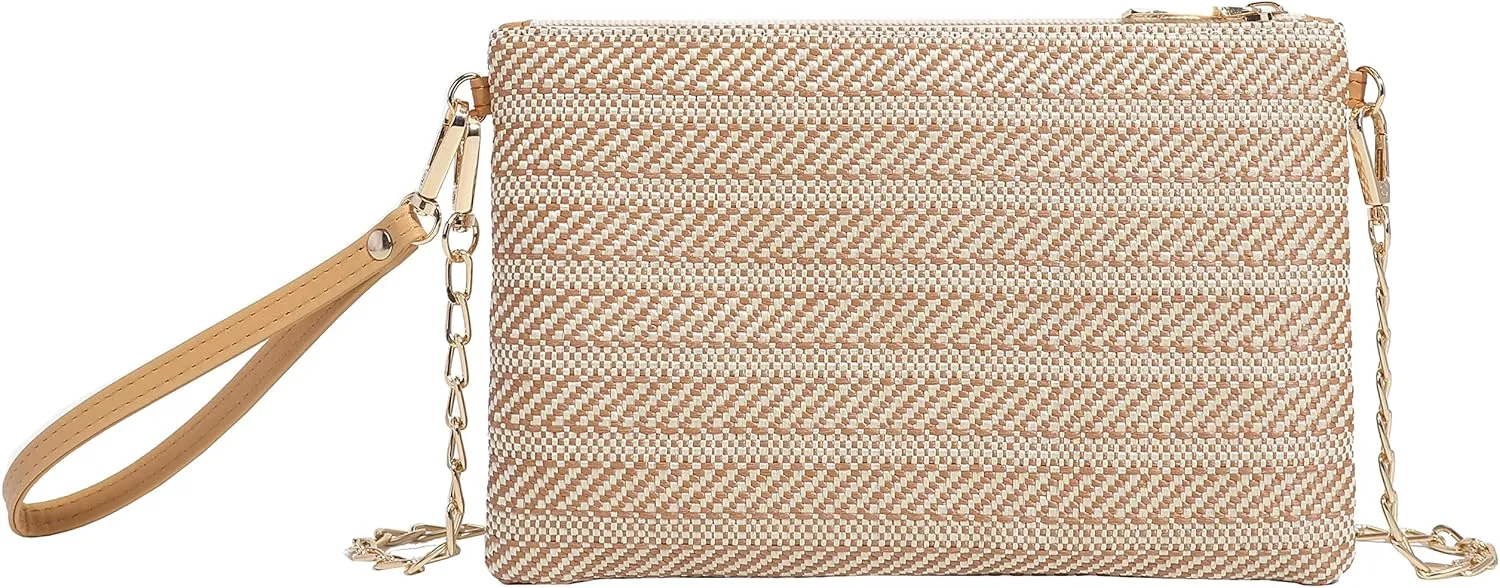 Beurlike Straw Clutch Purses for Women Beach Wristlet Wallet Small Cross body bag for Girls