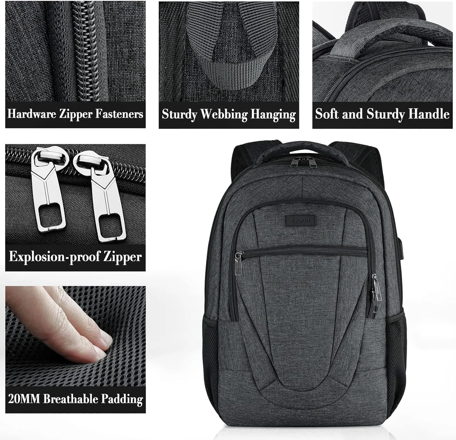 BIKROD Travel Laptop Backpack, 17 Inch Extra Large School Backpacks for Teen Boys and Girls, Black Water Resistant Women Back Pack, Business Men Sturdy Computer Bag with USB Charging Port, Gifts