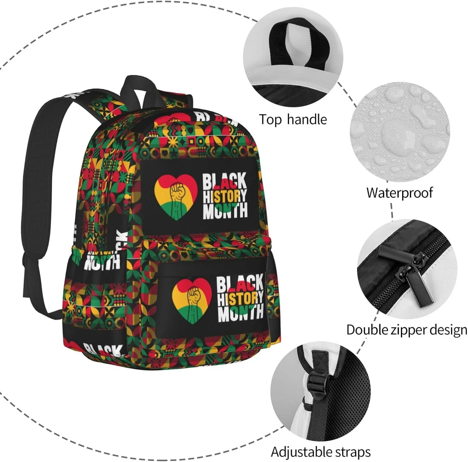 Black History Month African American Pride Celebrate Gifts Backpack Casual Laptop Backpack Large Capacity Double Shoulder Bag Travel Daypack For Women Men