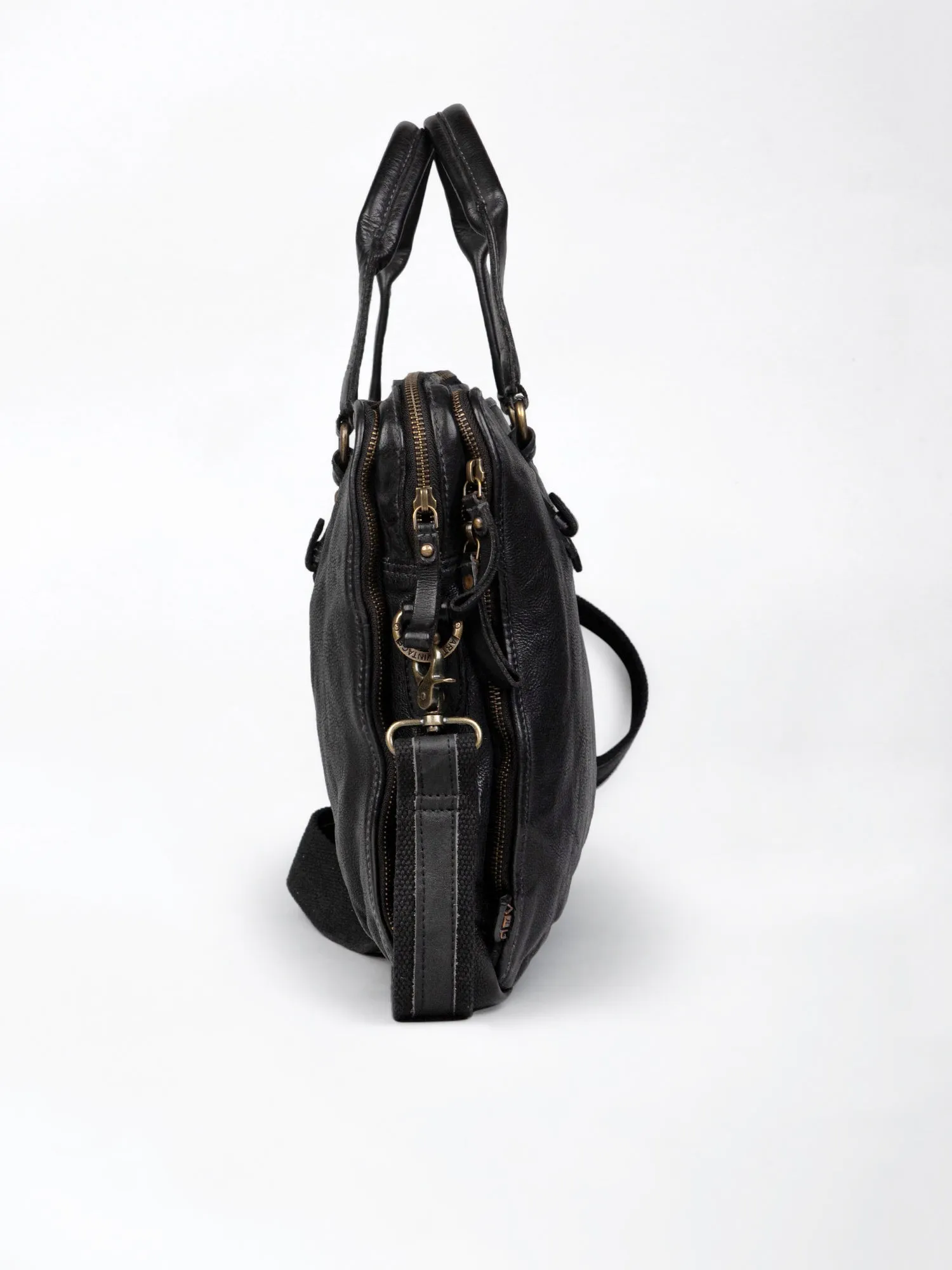 Black Leather Plain Design Laptop Bag by art n vintage