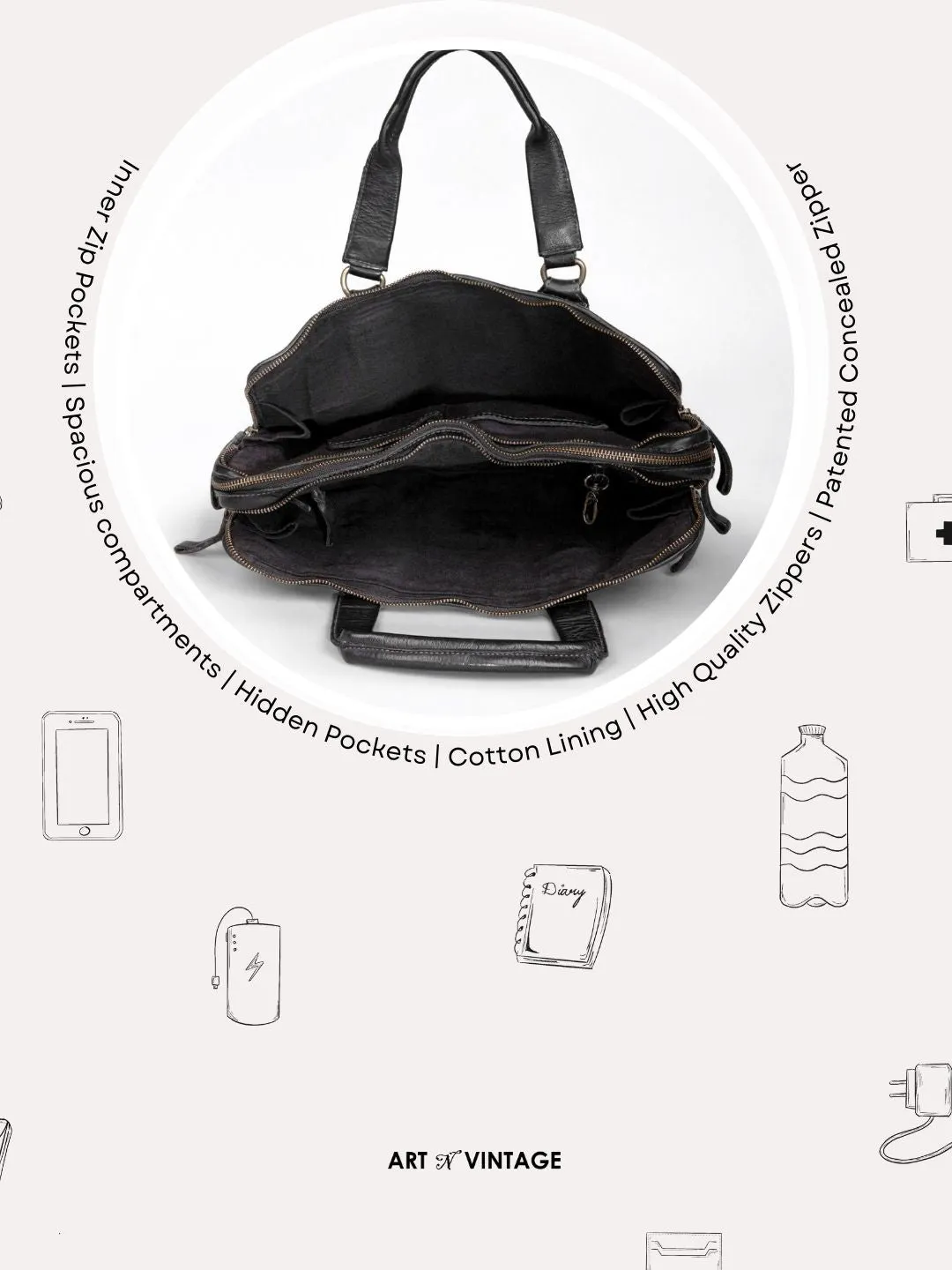 Black Leather Plain Design Laptop Bag by art n vintage