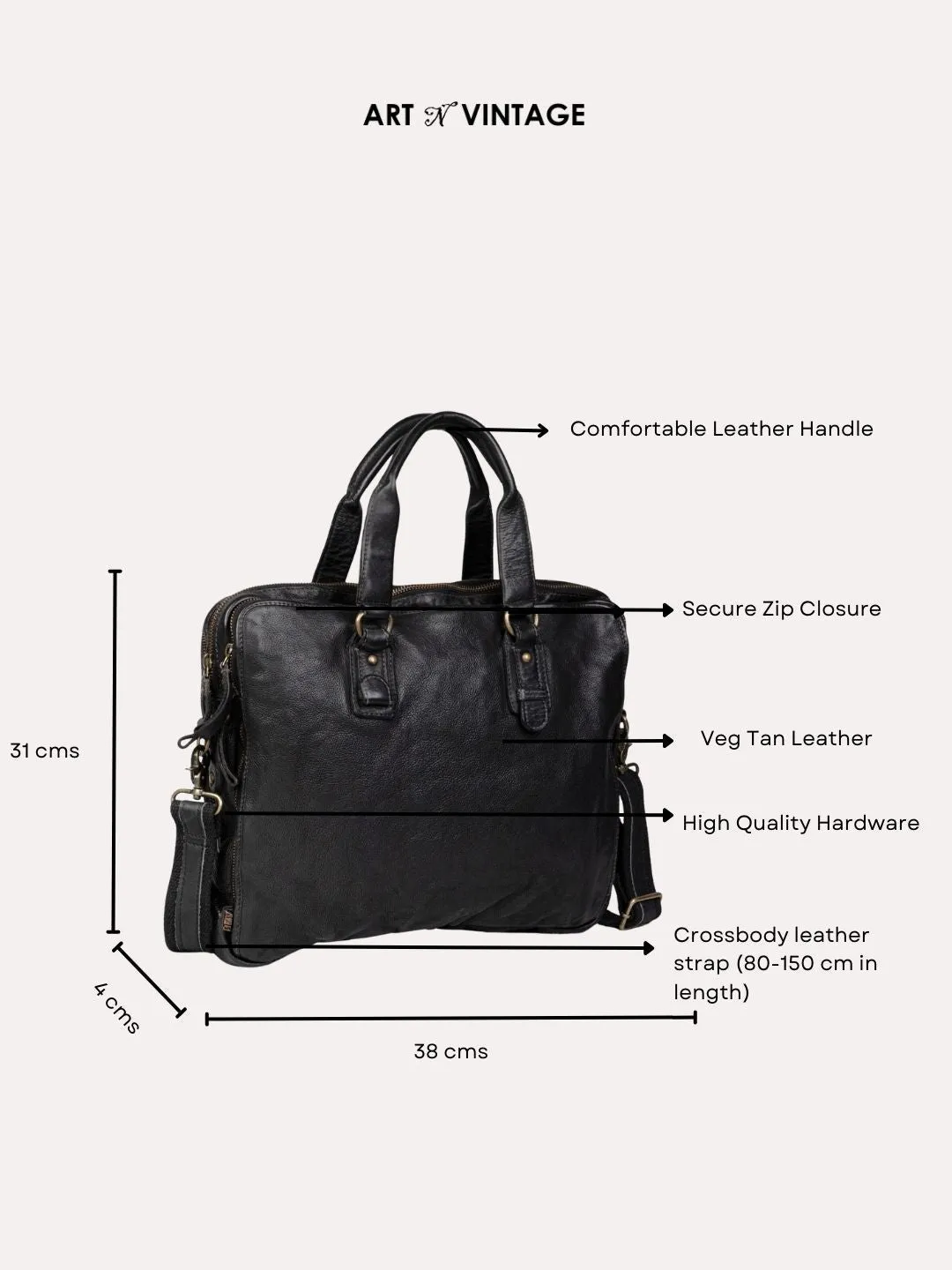 Black Leather Plain Design Laptop Bag by art n vintage