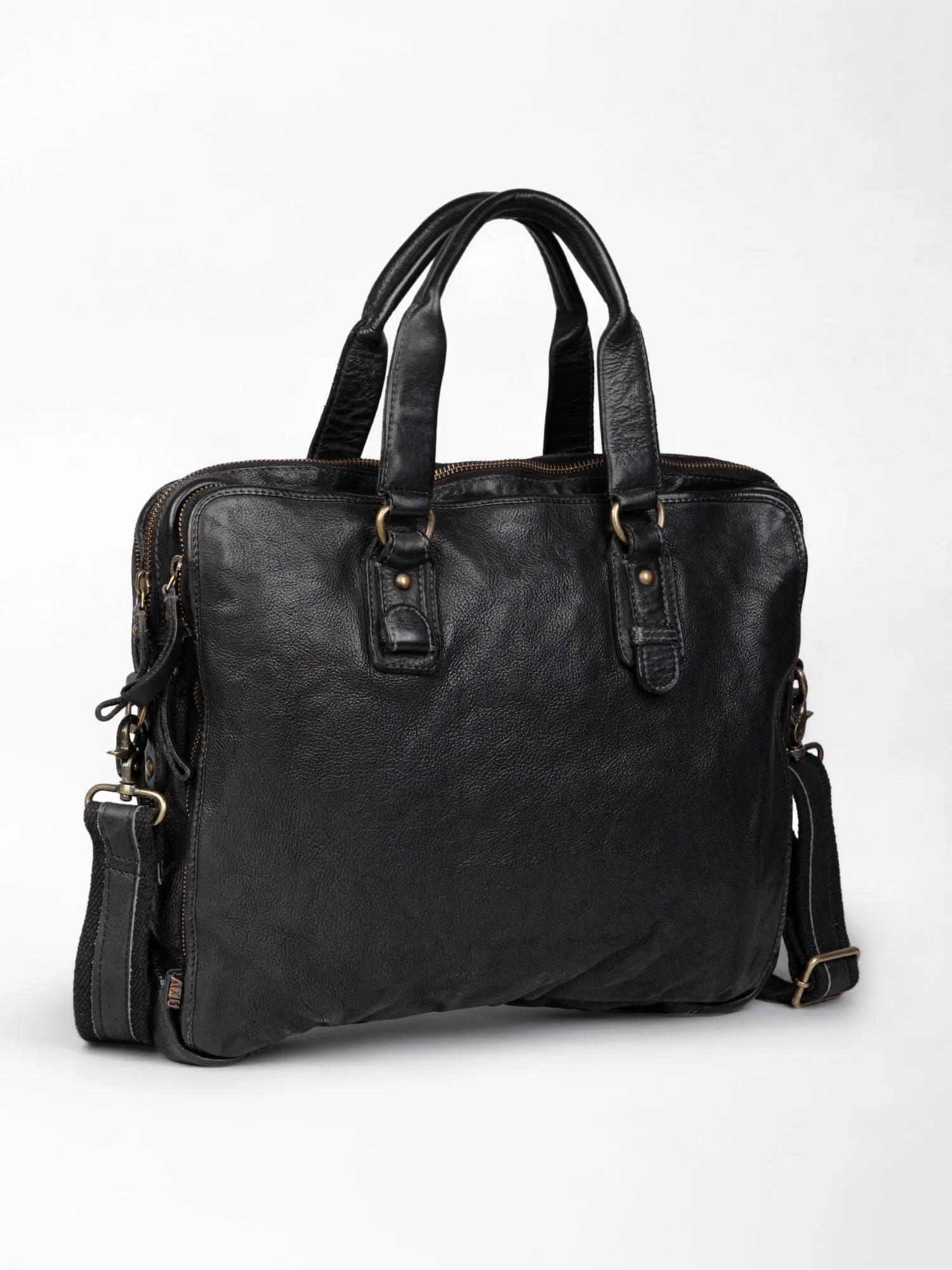 Black Leather Plain Design Laptop Bag by art n vintage