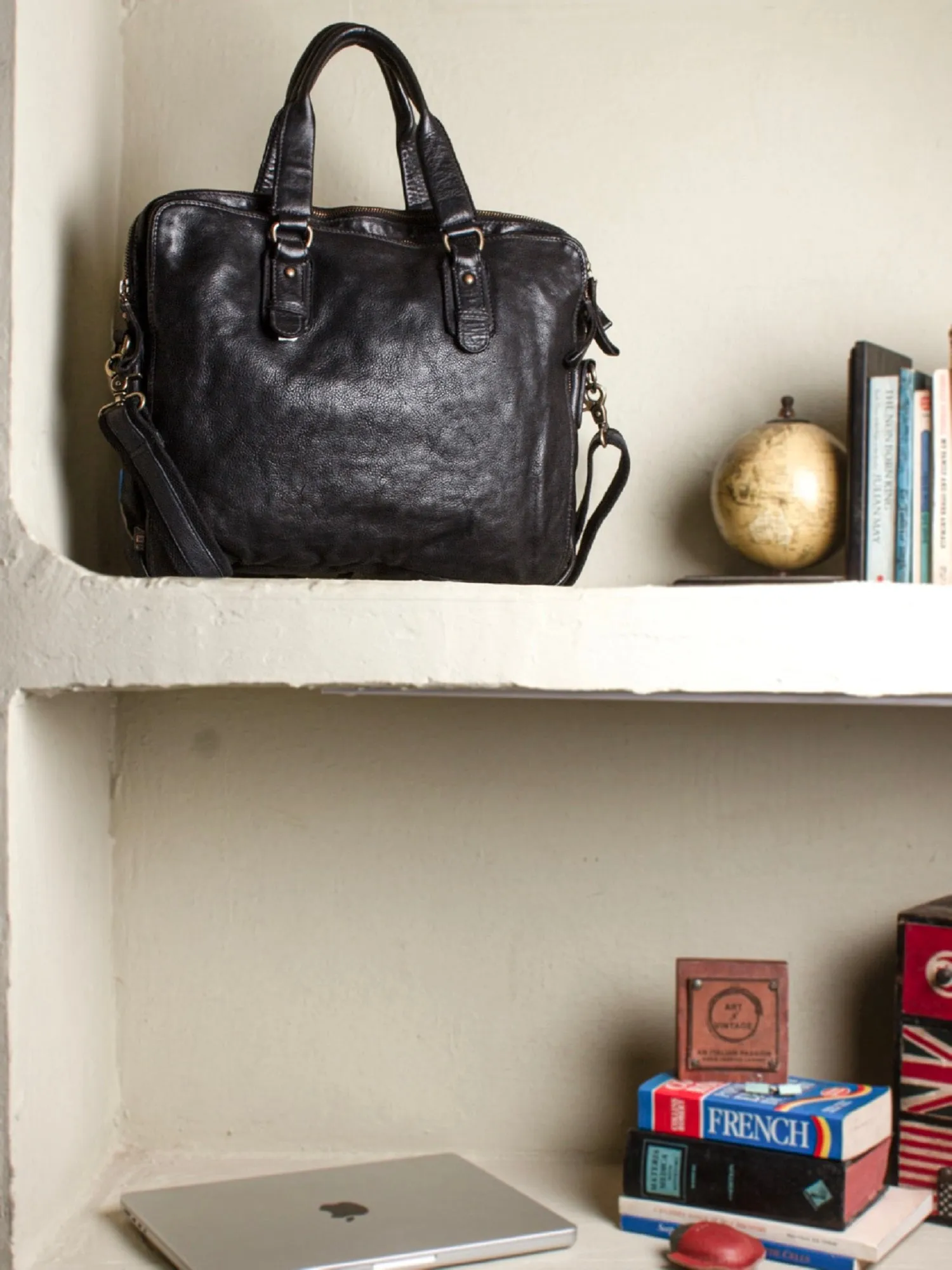 Black Leather Plain Design Laptop Bag by art n vintage