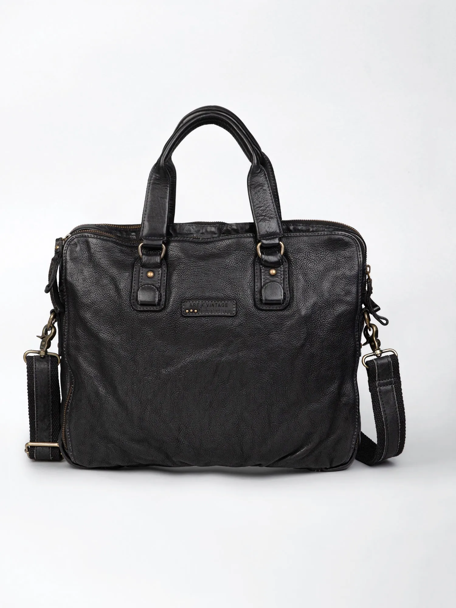 Black Leather Plain Design Laptop Bag by art n vintage