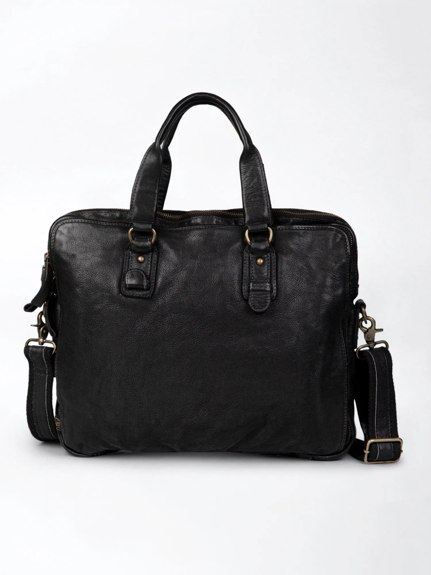 Black Leather Plain Design Laptop Bag by art n vintage