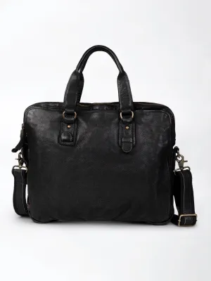 Black Leather Plain Design Laptop Bag by art n vintage