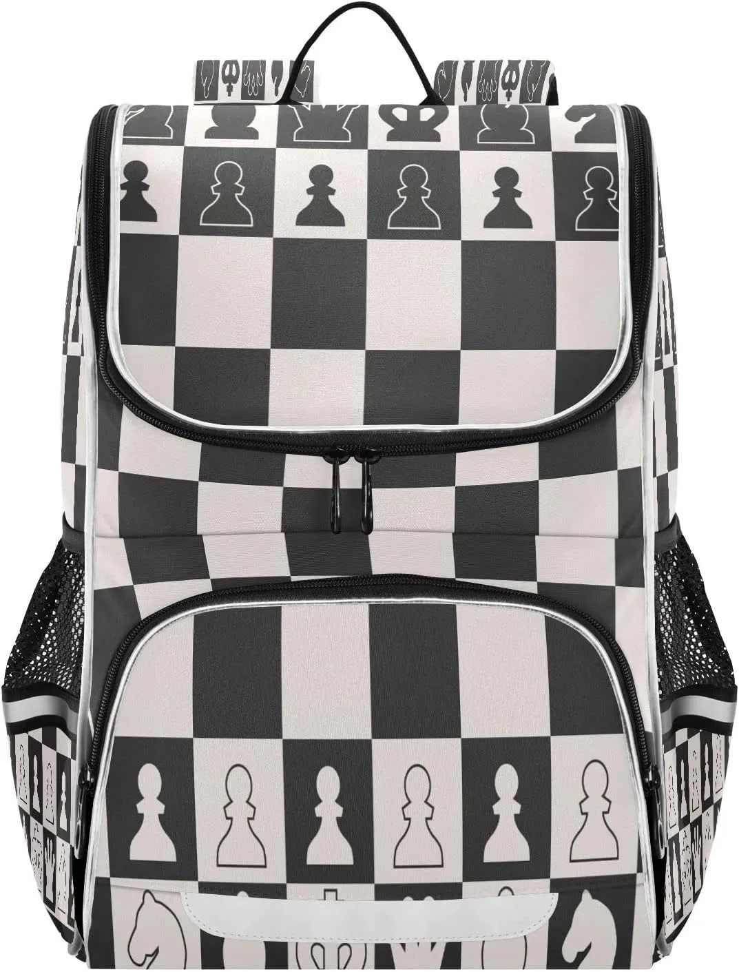 Black White Chess Board Large Backpacks, Chess Pieces Bookbag Lightweight Laptop Computer Bags Durable Travel Casual Daypacks for Teens Colloge Work Business Hiking 16 Inch