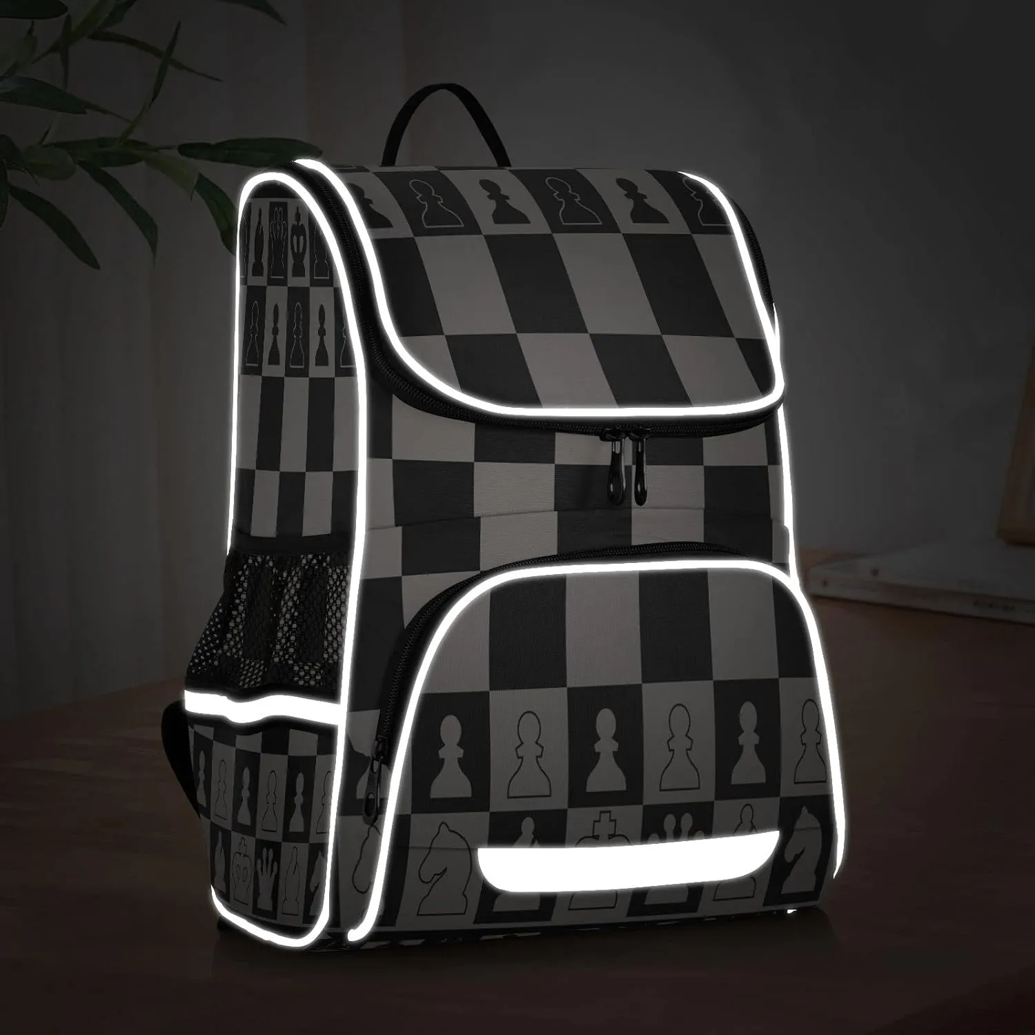 Black White Chess Board Large Backpacks, Chess Pieces Bookbag Lightweight Laptop Computer Bags Durable Travel Casual Daypacks for Teens Colloge Work Business Hiking 16 Inch