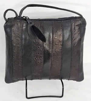 Black with brown Ostrich print Zigzag stich Crossbody Handbag #TR3302bbop-ZA, Purses,Universal Use Genuine Leather.   Made in USA.