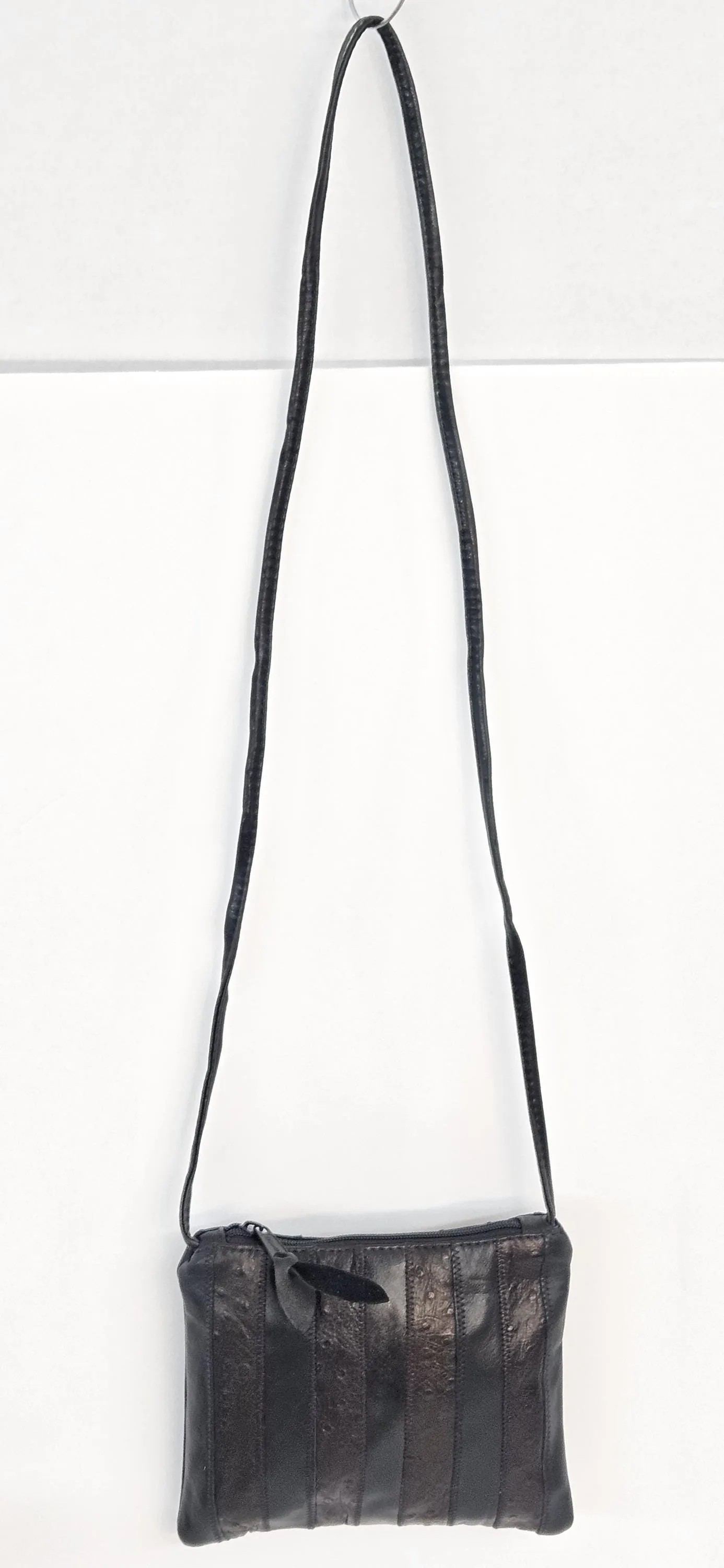Black with brown Ostrich print Zigzag stich Crossbody Handbag #TR3302bbop-ZA, Purses,Universal Use Genuine Leather.   Made in USA.
