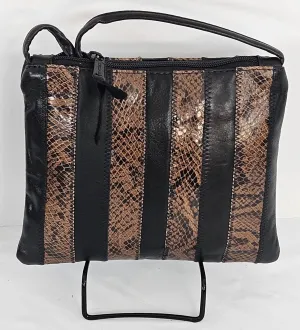 Black with brown Snake print Zigzag stich Crossbody Handbag #TR3302bbsp-ZA, Purses,Universal Use Genuine Leather.   Made in USA.