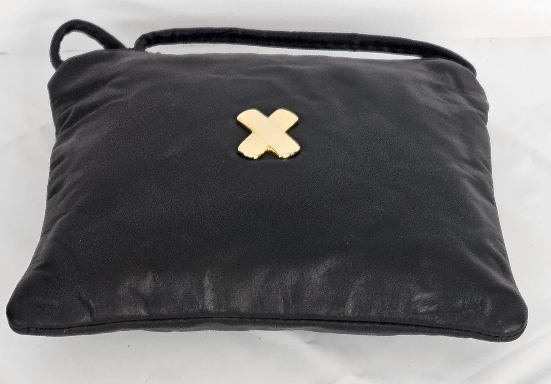 Black with gold matel X,Crossbody Handbag#TR3302bkgm-X,Purses for girls, Genuine Leather. Made in USA
